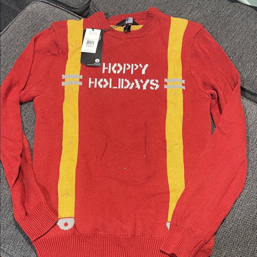 Volcom Red and Yellow Crewneck Sweater